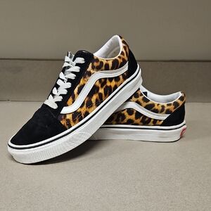 Vans Leopard Print and Black Sneakers